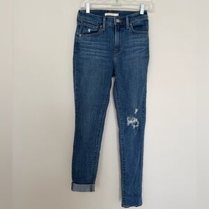 Levi's 721 High Rise Blue Distressed Skinny Jeans